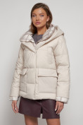 Купить Зимняя женская куртка модная с капюшоном бежевого цвета 133105B, фото 25
