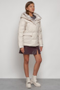Купить Зимняя женская куртка модная с капюшоном бежевого цвета 133105B, фото 3