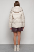 Купить Зимняя женская куртка модная с капюшоном бежевого цвета 133105B, фото 4
