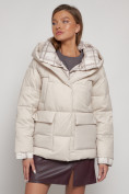 Купить Зимняя женская куртка модная с капюшоном бежевого цвета 133105B, фото 5