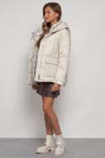 Купить Зимняя женская куртка модная с капюшоном бежевого цвета 133105B, фото 7