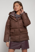 Купить Зимняя женская куртка модная с капюшоном коричневого цвета 133105K, фото 10