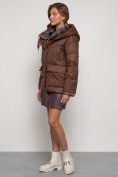 Купить Зимняя женская куртка модная с капюшоном коричневого цвета 133105K, фото 2