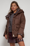 Купить Зимняя женская куртка модная с капюшоном коричневого цвета 133105K, фото 20