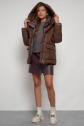 Купить Зимняя женская куртка модная с капюшоном коричневого цвета 133105K, фото 22