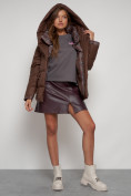 Купить Зимняя женская куртка модная с капюшоном коричневого цвета 133105K, фото 24