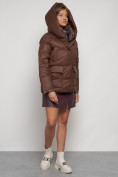 Купить Зимняя женская куртка модная с капюшоном коричневого цвета 133105K, фото 7