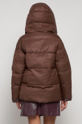 Купить Зимняя женская куртка модная с капюшоном коричневого цвета 133105K, фото 8