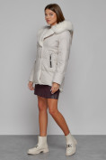 Купить Куртка зимняя женская модная с мехом бежевого цвета 133120B, фото 2
