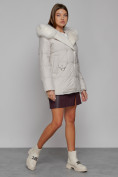 Купить Куртка зимняя женская модная с мехом бежевого цвета 133120B, фото 3