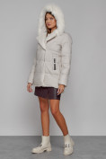 Купить Куртка зимняя женская модная с мехом бежевого цвета 133120B, фото 5