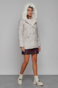 Купить Куртка зимняя женская модная с мехом бежевого цвета 133120B, фото 6