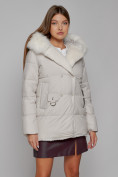 Купить Куртка зимняя женская модная с мехом бежевого цвета 133120B, фото 9