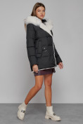Купить Куртка зимняя женская модная с мехом черного цвета 133120Ch, фото 3