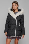 Купить Куртка зимняя женская модная с мехом черного цвета 133120Ch, фото 7