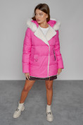 Купить Куртка зимняя женская модная с мехом розового цвета 133120R, фото 10