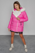 Купить Куртка зимняя женская модная с мехом розового цвета 133120R, фото 11