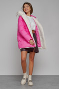 Купить Куртка зимняя женская модная с мехом розового цвета 133120R, фото 13
