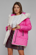 Купить Куртка зимняя женская модная с мехом розового цвета 133120R, фото 14