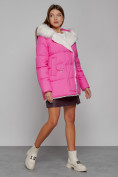 Купить Куртка зимняя женская модная с мехом розового цвета 133120R, фото 3