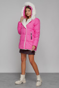 Купить Куртка зимняя женская модная с мехом розового цвета 133120R, фото 5