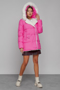 Купить Куртка зимняя женская модная с мехом розового цвета 133120R, фото 6