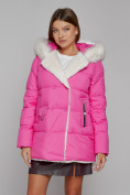 Купить Куртка зимняя женская модная с мехом розового цвета 133120R, фото 8