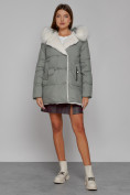 Купить Куртка зимняя женская модная с мехом светло-зеленого цвета 133120ZS