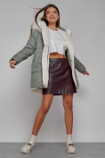 Купить Куртка зимняя женская модная с мехом светло-зеленого цвета 133120ZS, фото 12