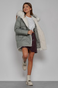 Купить Куртка зимняя женская модная с мехом светло-зеленого цвета 133120ZS, фото 13