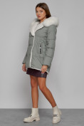 Купить Куртка зимняя женская модная с мехом светло-зеленого цвета 133120ZS, фото 2