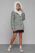 Купить Куртка зимняя женская модная с мехом светло-зеленого цвета 133120ZS, фото 6