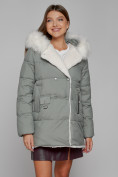 Купить Куртка зимняя женская модная с мехом светло-зеленого цвета 133120ZS, фото 9