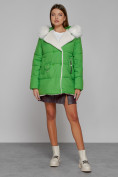 Купить Куртка зимняя женская модная с мехом зеленого цвета 133120Z