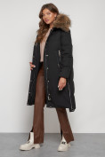 Купить Пальто утепленное с капюшоном зимнее женское черного цвета 133125Ch, фото 3