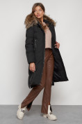 Купить Пальто утепленное с капюшоном зимнее женское черного цвета 133125Ch, фото 4