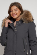 Купить Пальто утепленное с капюшоном зимнее женское темно-серого цвета 133125TC, фото 11