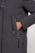 Купить Пальто утепленное с капюшоном зимнее женское темно-серого цвета 133125TC, фото 15