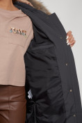 Купить Пальто утепленное с капюшоном зимнее женское темно-серого цвета 133125TC, фото 16