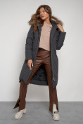 Купить Пальто утепленное с капюшоном зимнее женское темно-серого цвета 133125TC, фото 17