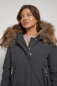 Купить Пальто утепленное с капюшоном зимнее женское темно-серого цвета 133125TC, фото 18