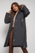 Купить Пальто утепленное с капюшоном зимнее женское темно-серого цвета 133125TC, фото 19