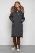 Купить Пальто утепленное с капюшоном зимнее женское темно-серого цвета 133125TC, фото 4
