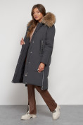 Купить Пальто утепленное с капюшоном зимнее женское темно-серого цвета 133125TC, фото 7
