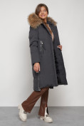 Купить Пальто утепленное с капюшоном зимнее женское темно-серого цвета 133125TC, фото 8