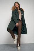Купить Пальто утепленное с капюшоном зимнее женское темно-зеленого цвета 133125TZ, фото 13