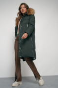 Купить Пальто утепленное с капюшоном зимнее женское темно-зеленого цвета 133125TZ, фото 14
