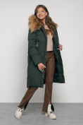 Купить Пальто утепленное с капюшоном зимнее женское темно-зеленого цвета 133125TZ, фото 17