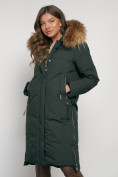 Купить Пальто утепленное с капюшоном зимнее женское темно-зеленого цвета 133125TZ, фото 18
