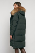 Купить Пальто утепленное с капюшоном зимнее женское темно-зеленого цвета 133125TZ, фото 19